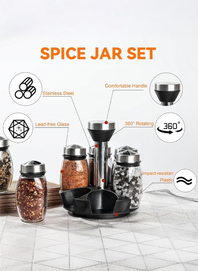 SHABILI Glass and Stainless Steel Spice Organizer Set for Home Use, Rotating Spice Rack and Condiment Set for Cooking, Space Saving Kitchen Spice Racks for Neat Countertop Seasoning Storage (Silver) - Image 5